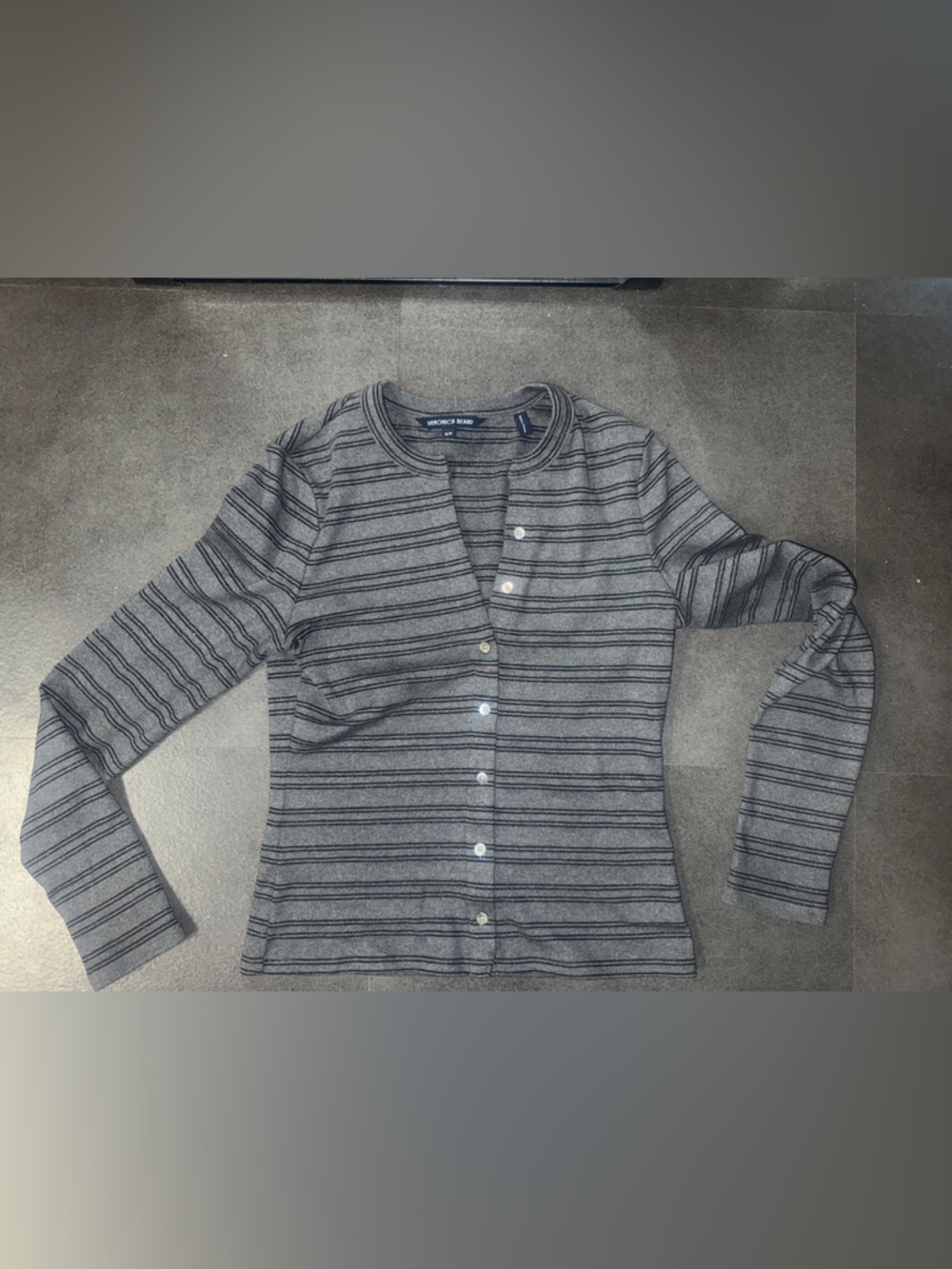 Veronica Beard Heather Gray and Black Striped Button Cardigan